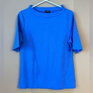 Talbots Blue Short Sleeve Button Back Mock Turtle Neck Cotton Blend Top Size M